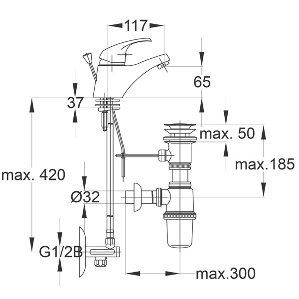 Herz baterija Simpaty S10 za umivaonik, pileta, sifon, ugaoni ventili 00081