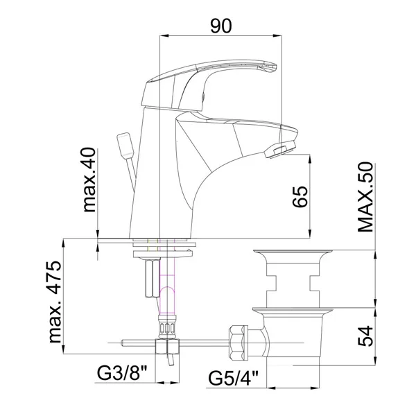 Herz baterija Project M10 za umivaonik, pileta 00024