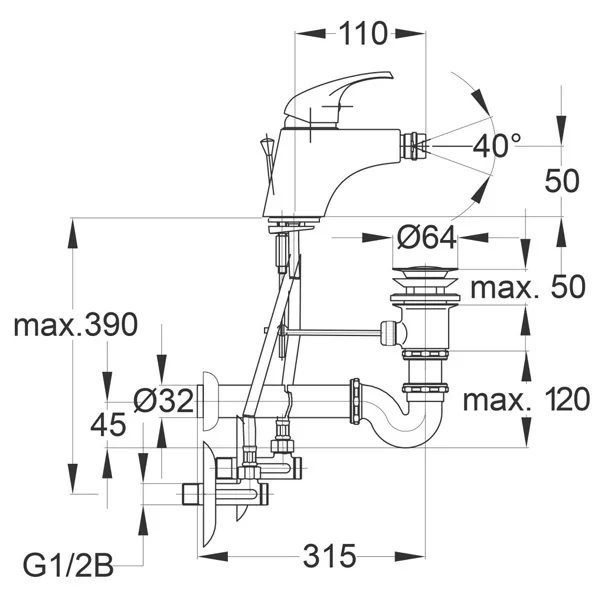 Herz baterija Simpaty S50 za bide, pileta, sifon, ugaoni ventili 00581
