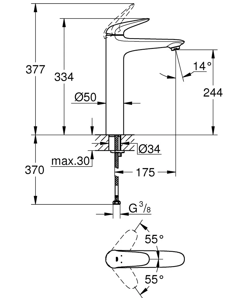 Grohe Eurostyle Cosmopolitan Za Umivaonik Bela Puna Rucka XL Veličina 23719LS3