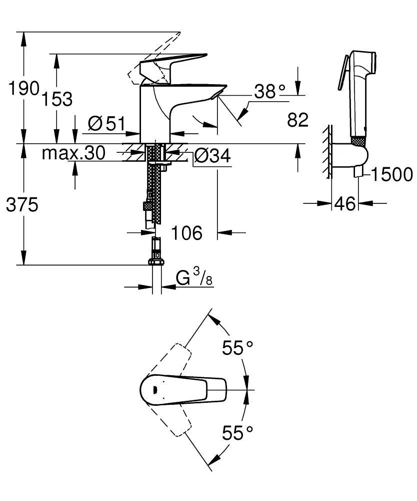 Grohe Bauedge Slavina Za Umivaonik S Veličina Set Sa Higijenskim Tušem 23757001