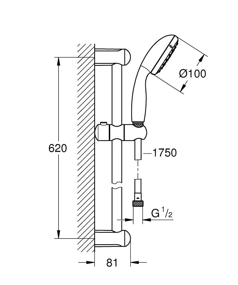 Grohe Tempesta 100 klizna šipka set 65cm 2 mlaza 26162001