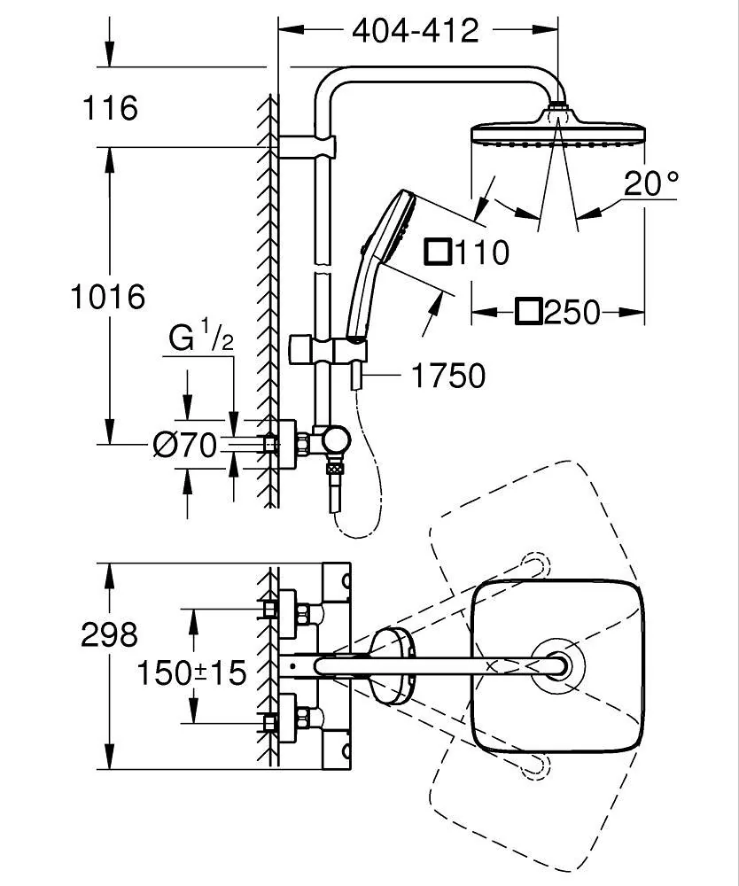 Grohe Tempesta 250 Cube Termostatski Usponski Tuš 26689001