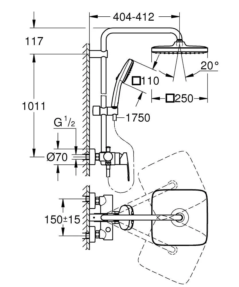 Grohe Tempesta 250 Cube Usponski Tuš Sistem 26692001