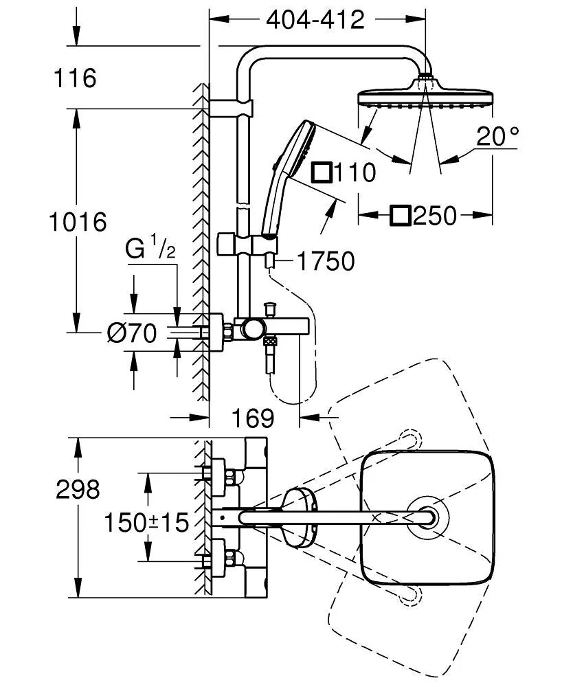 Grohe Tempesta 250 Cube Usponski Tuš Sistem Sa Izlivom Za Kadu 26975001