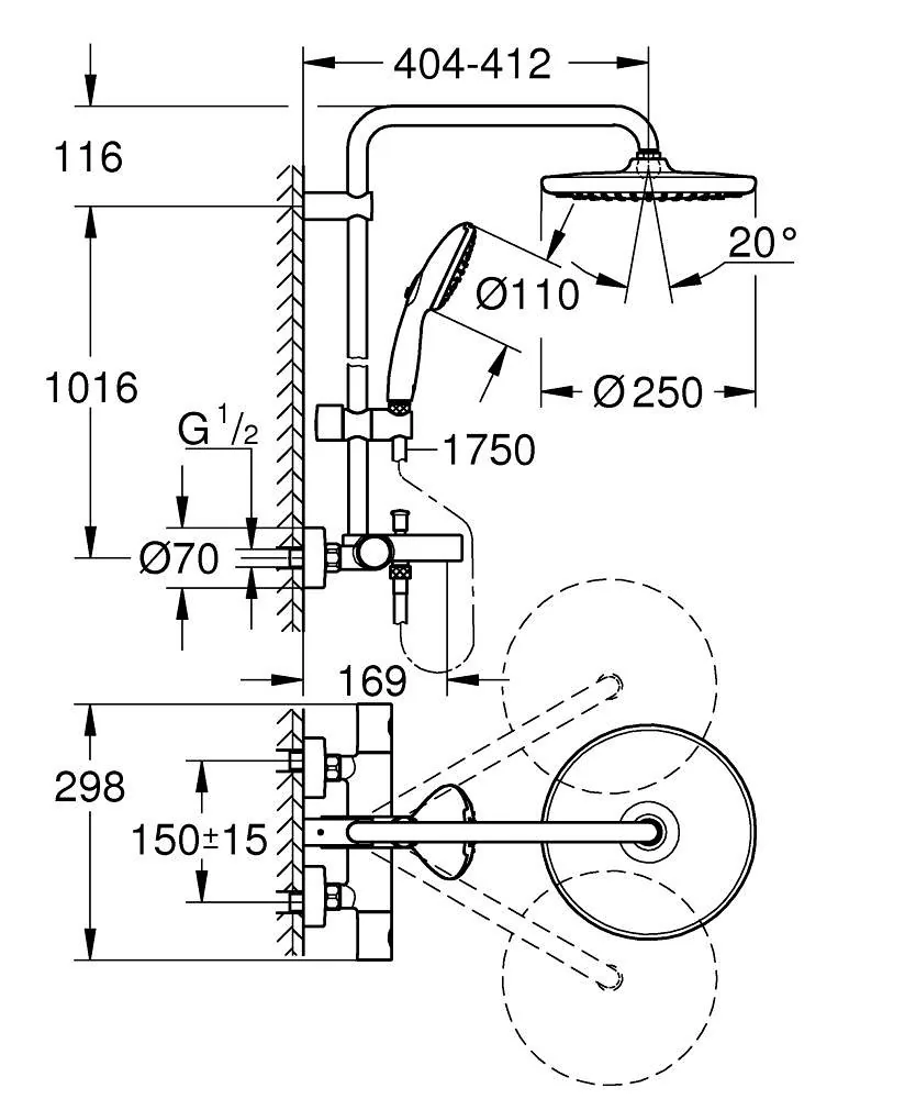Grohe Tempesta 250 Tersmostatski Usponski Tuš Za Kadu Sa Izlivom 26978001