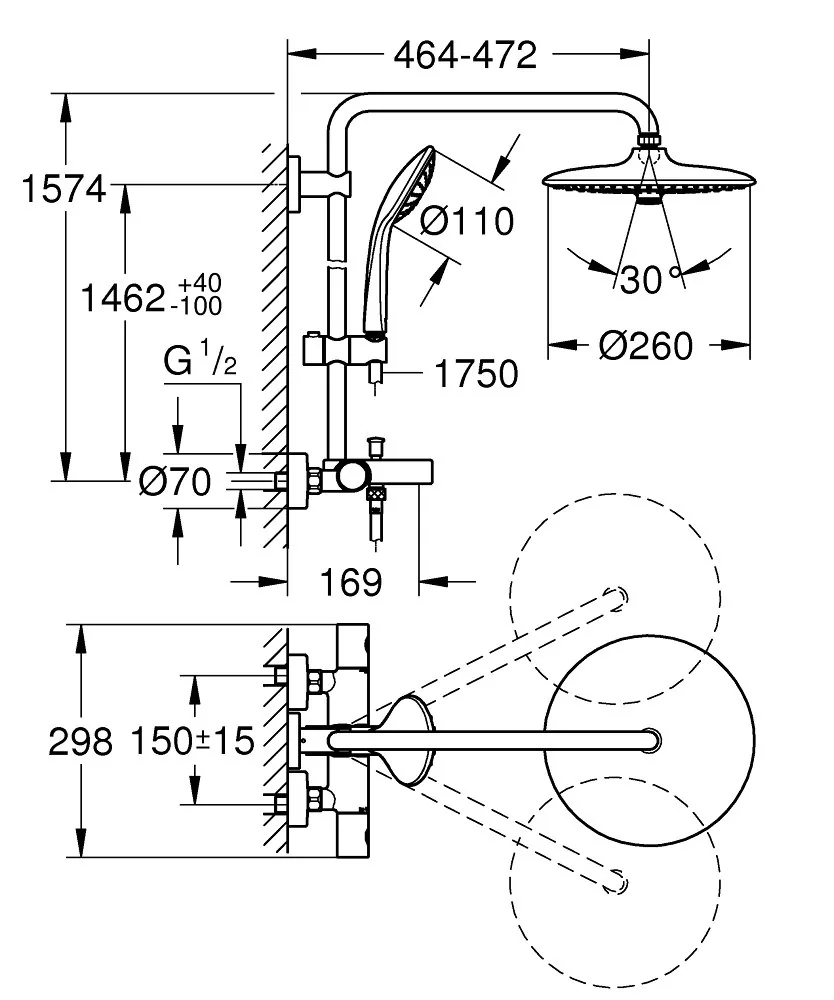 Grohe Euphoria 260 Usponski Tuš Termostatski 3 Mlaza 27475002