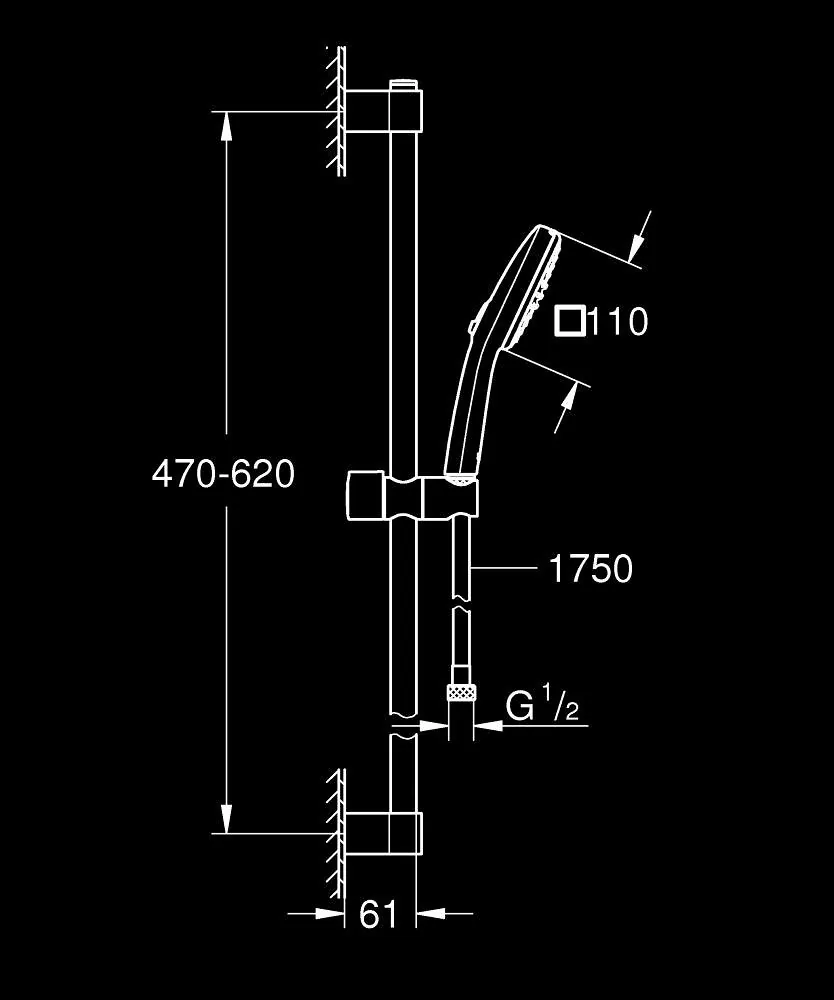 Tempesta Cube 110 klizna šipka set 60cm 2 mlaza 27578003
