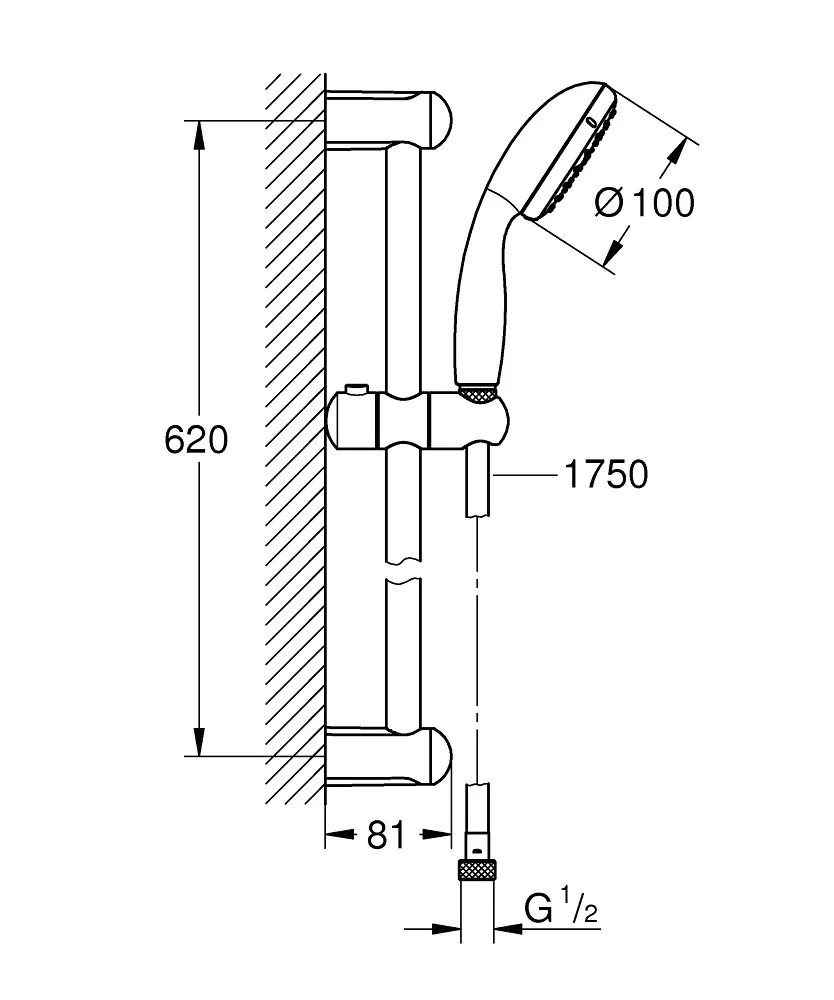 Grohe 27924000 Tempesta 100 klizna šipka set, 62 cm 27924000