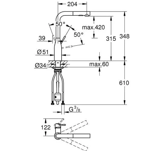 Grohe Essence slavina za sudoperu sa izvlačnim tušem Hard Graphite 30270A00