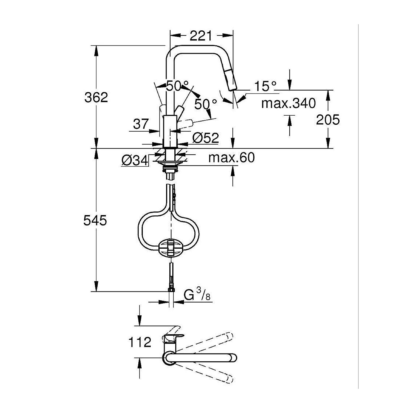 Grohe Eurosmart slavina za sudoperu sa izvlačnim tušem Matt Black 306192430