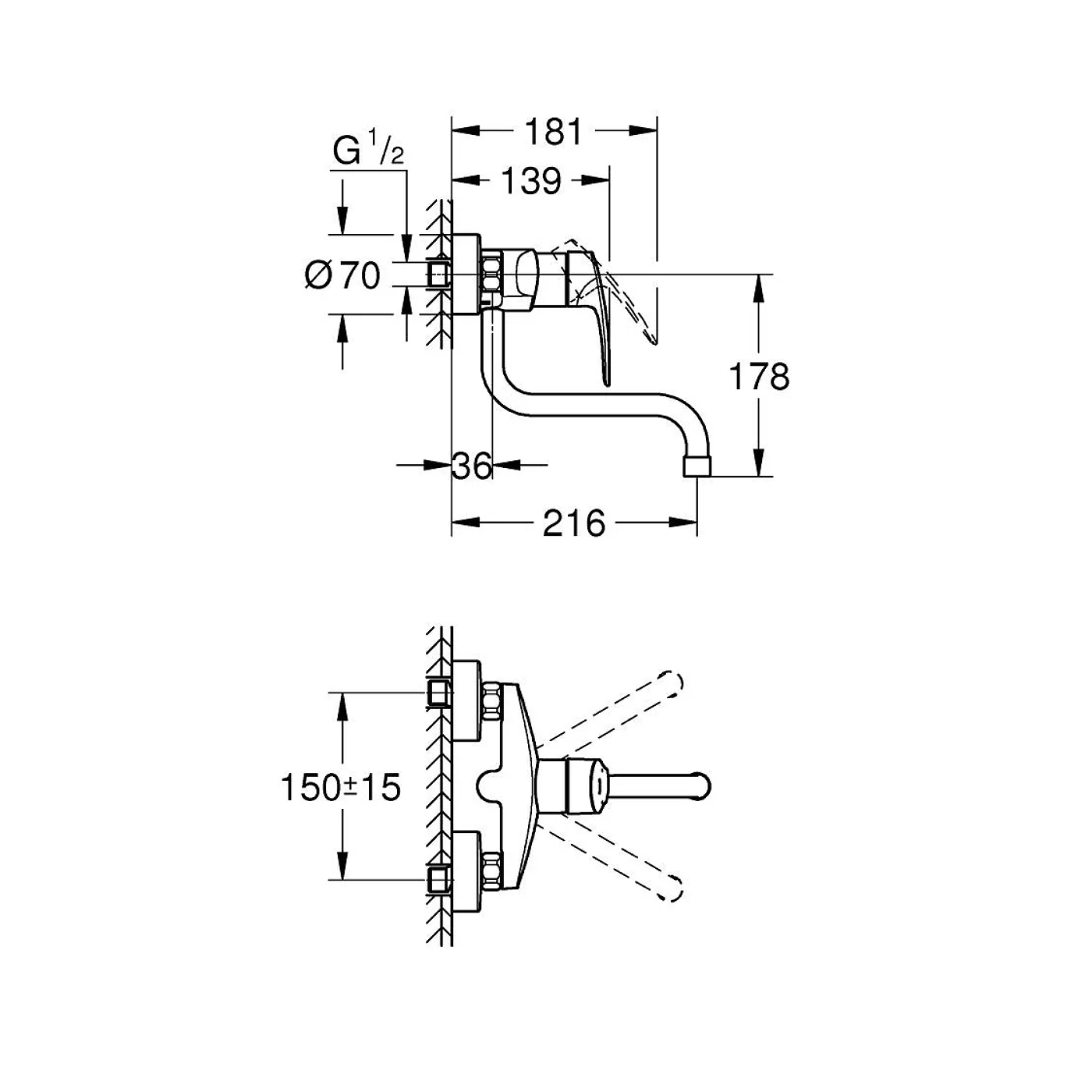 Grohe Eurosmart zidna slavina za sudoperu / trokadero Izliv 216mm 31391003