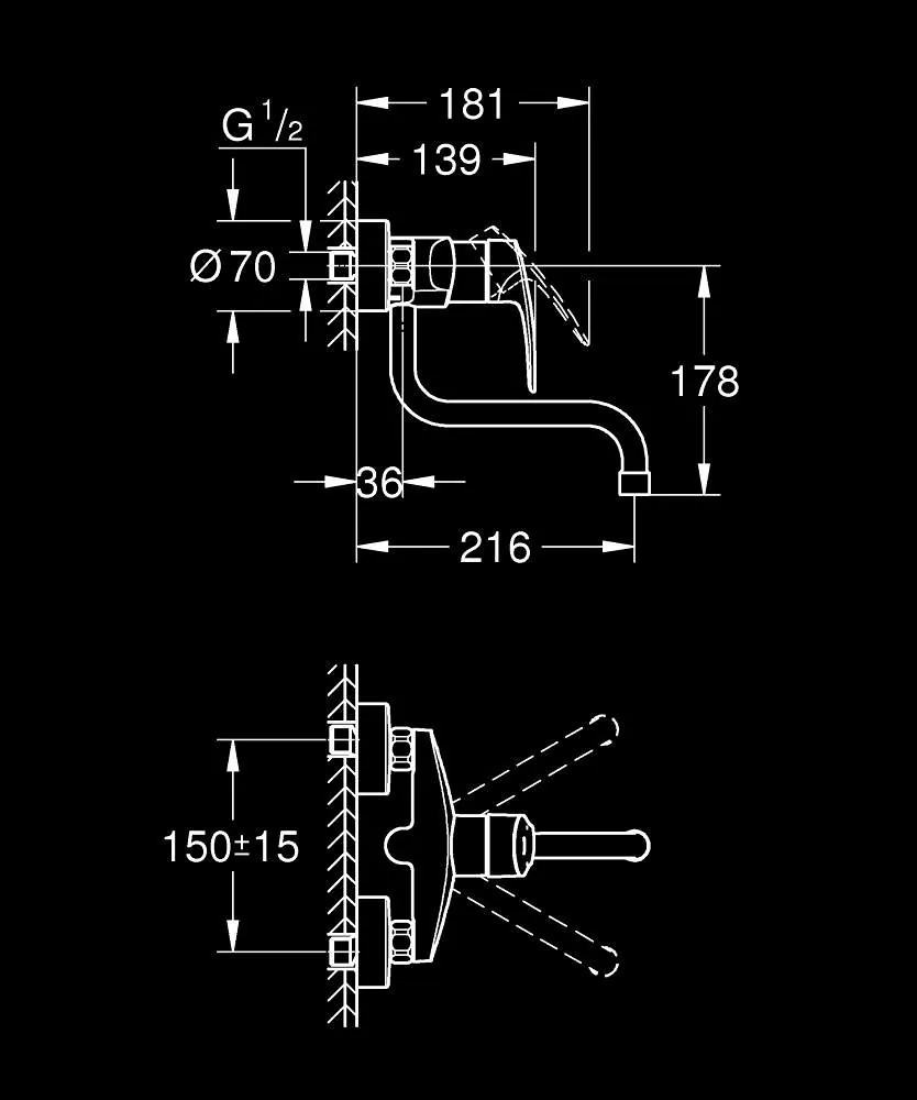 Grohe Eurosmart zidna slavina za sudoperu / trokadero Izliv 216mm 31391003