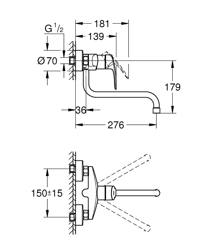 Grohe Eurosmart zidna slavina za sudoperu / trokadero Izliv 276mm 32224003