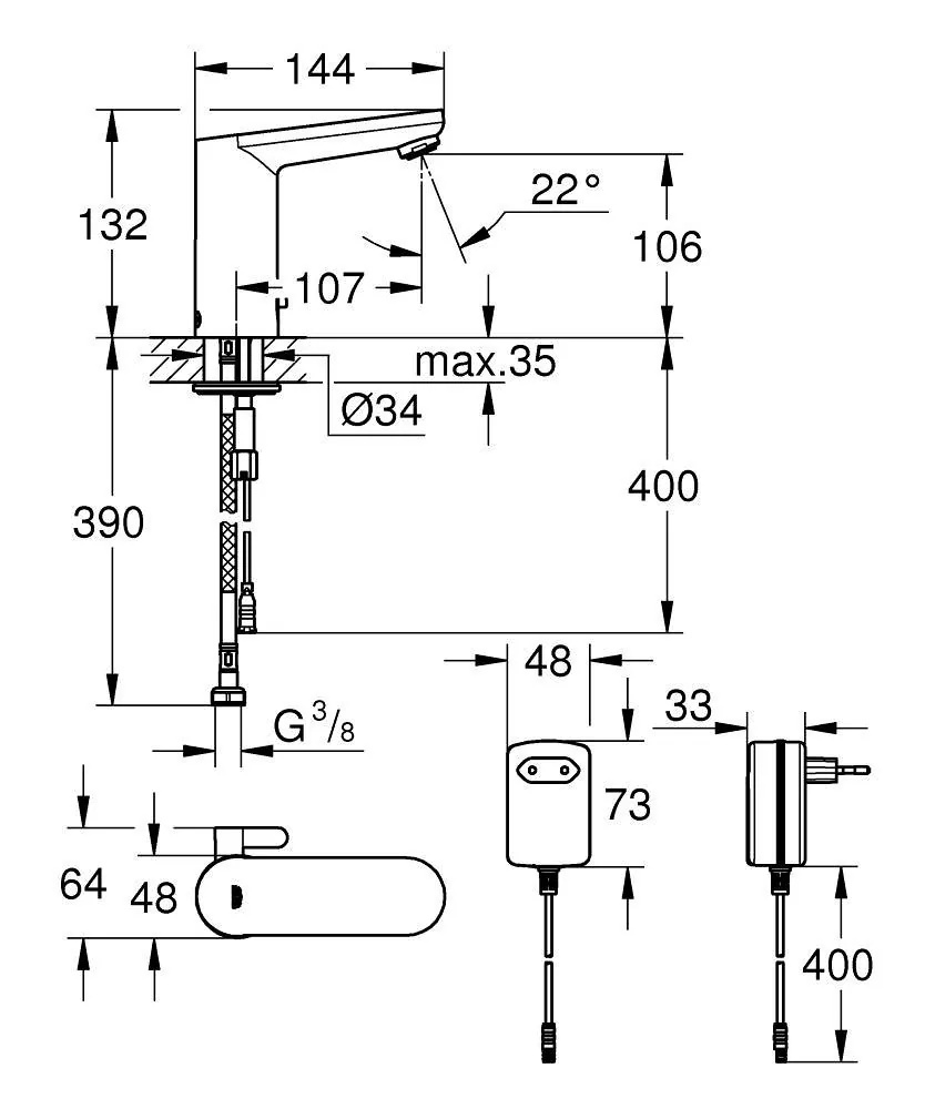 Grohe Eurosmart Cosmopolitan E Senzorska Slavina Za Umivaonik Bez Napajanja 36325001