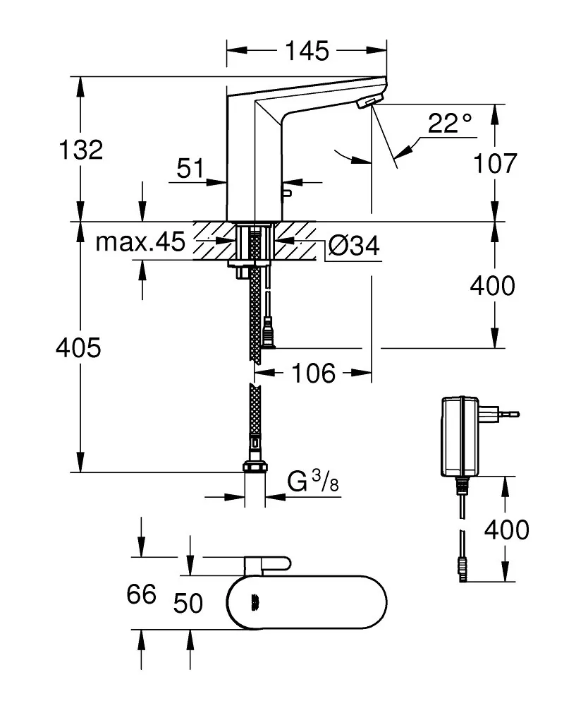 Grohe Eurosmart Cosmopolitan E Senzorska Za Umivaonik Sa Podešavanjem Temperature Vode 36325002