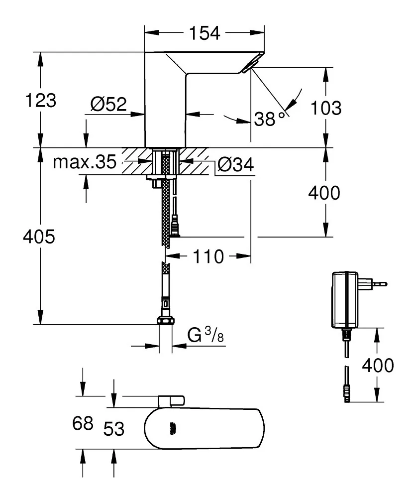 Grohe Bau Cosmopolitan E Senzorska Slavina Za Umivaonik Na Struju 220V 36453000