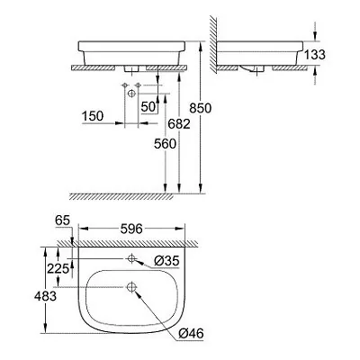 Grohe Euro Ceramic lavabo 596x483 instalacija na plocu 39337000