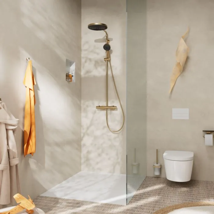 Hansgrohe Pulsify S Puro 260 usponski tuš sa termostatskim mešačem Ecostat fine 3 mlaza ručica brushed bronze 24236140