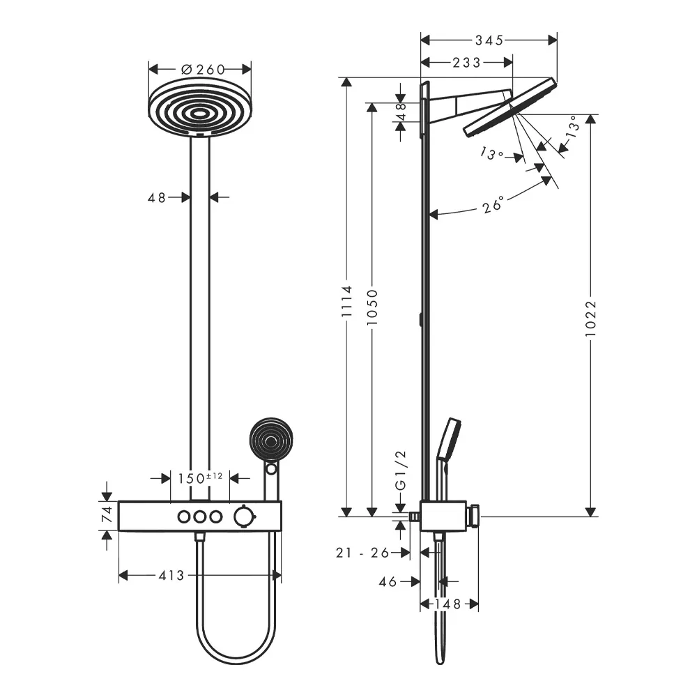Hansgrohe pulsify s 260 usponski tuš sistem sa showertablet 400 termostatom brushed bronze 24240140