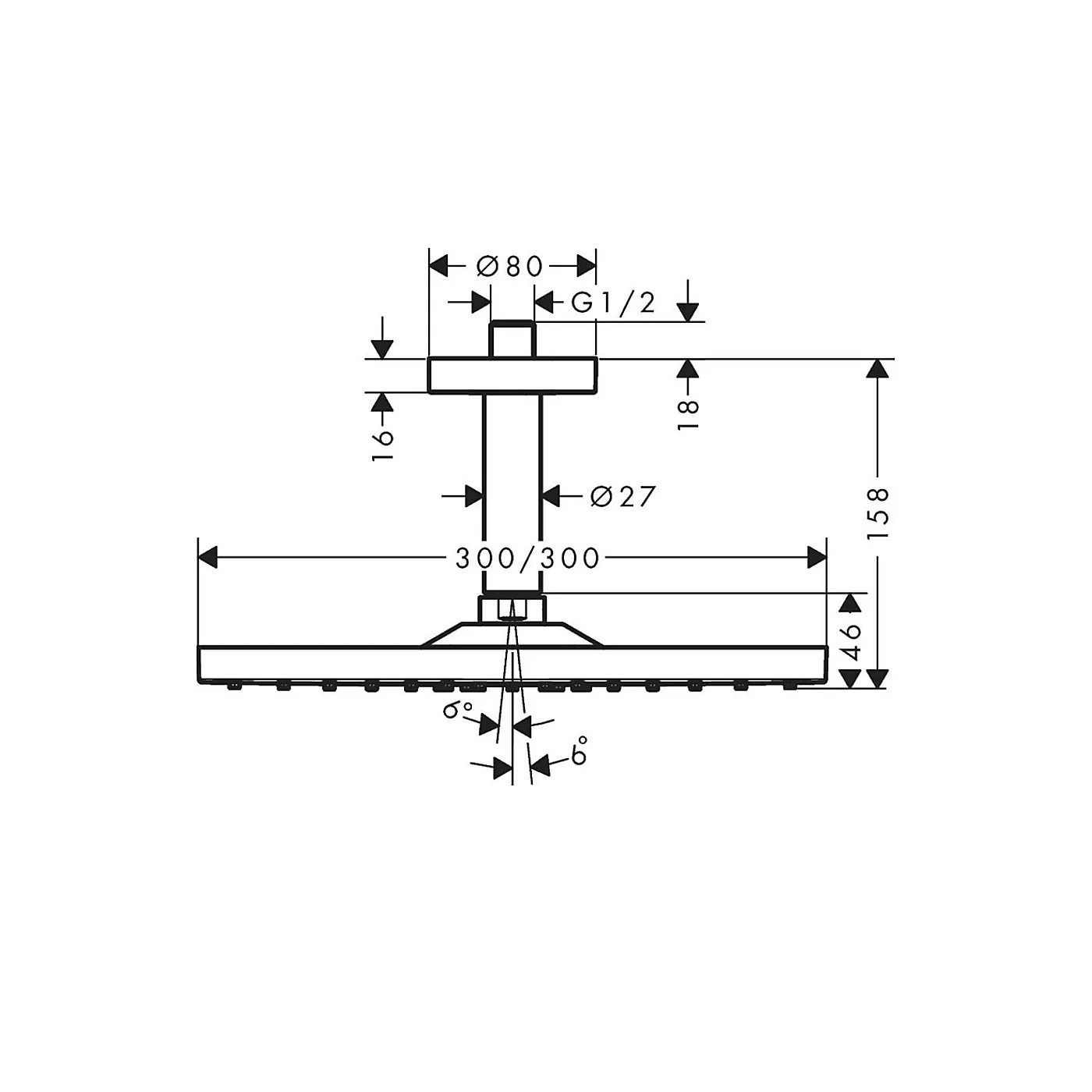 Hansgrohe ruža tuša Raindance e 300 plafonska matt black 26250670