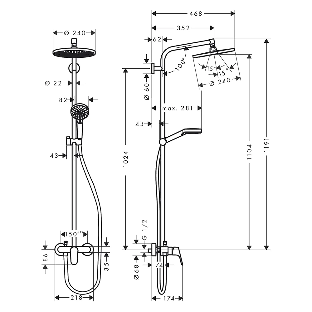 Hansgrohe Crometta S 240 usponski tuš 27269000