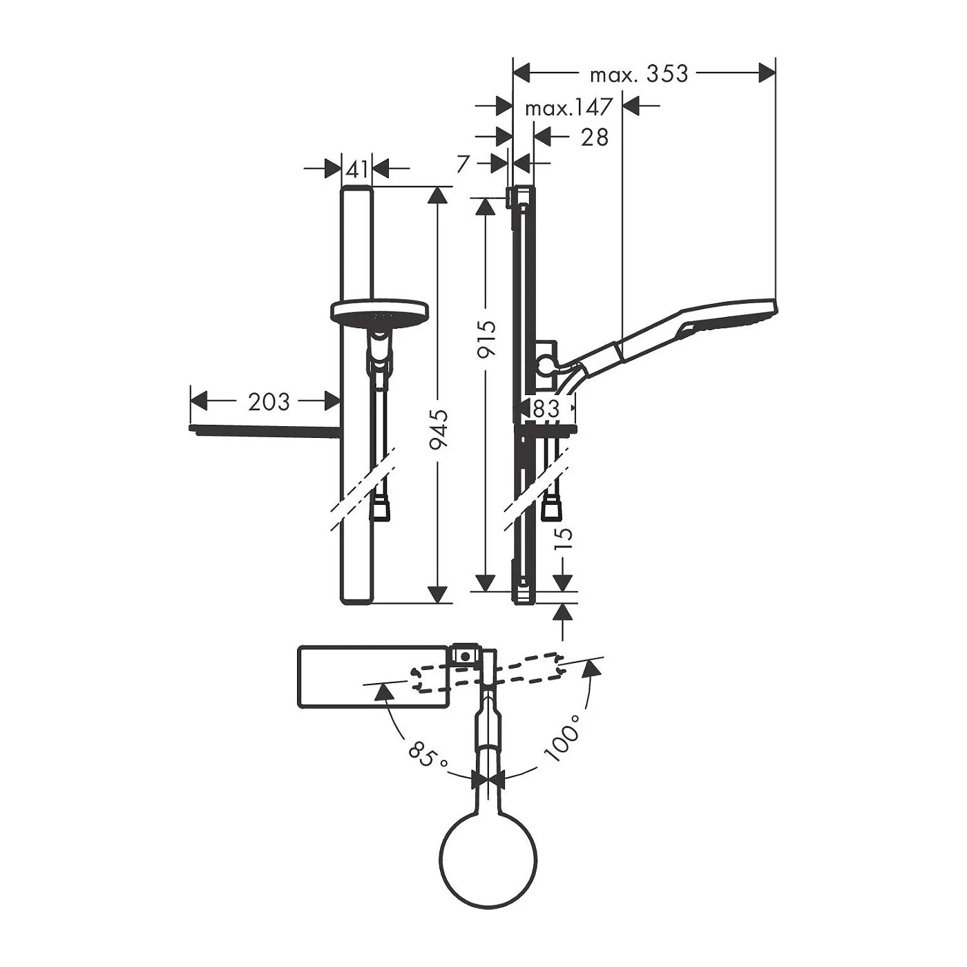 Hansgrohe Raindance Select S 120 set klizna šipka 900mm ručica i crevo tuša 27648400