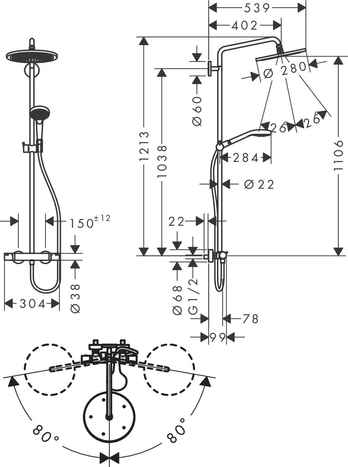 Hansgrohe Crometta e 240 reno ecosmart tuš 27289000