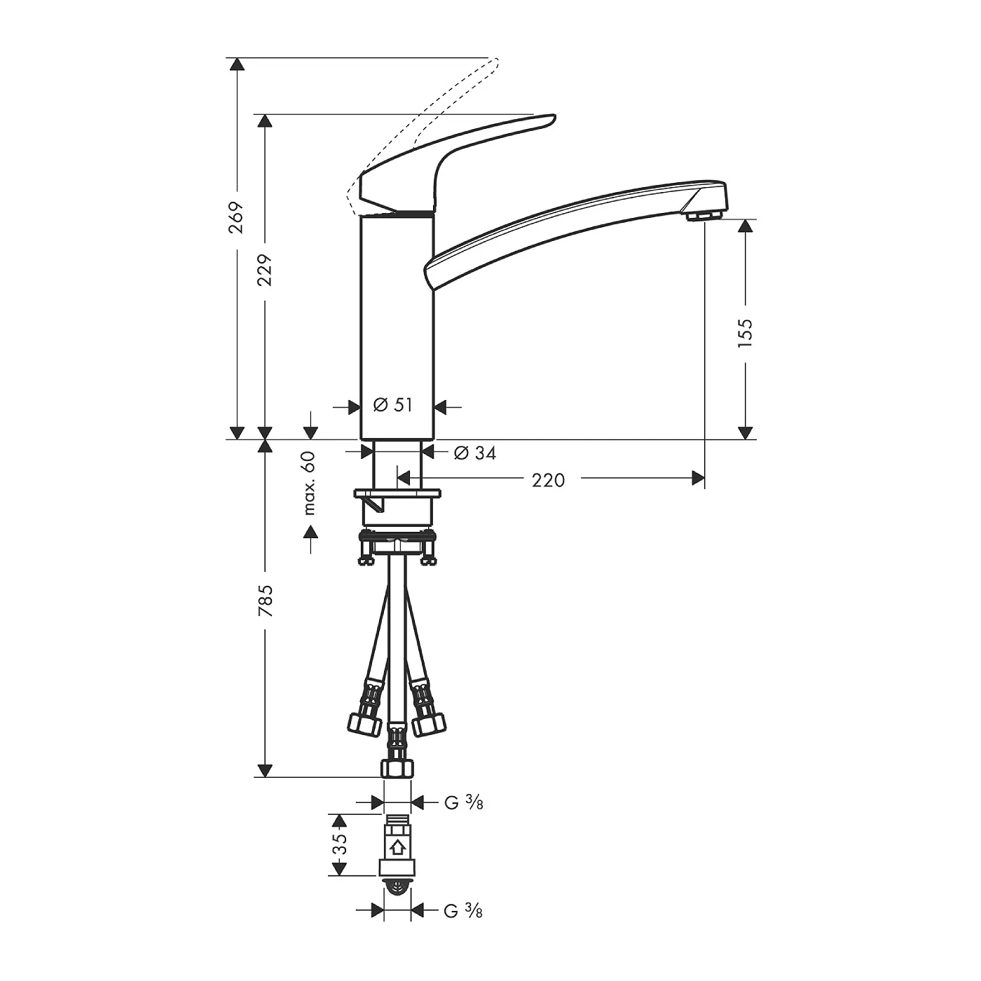 Hansgrohe Focus M41 slavina za sudoperu 160 trocevna 31804000
