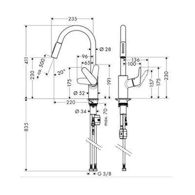 Hansgrohe Focus M41 slavina za sudoperu 240 sa izvlačnim tušem 2 mlaza 31815000