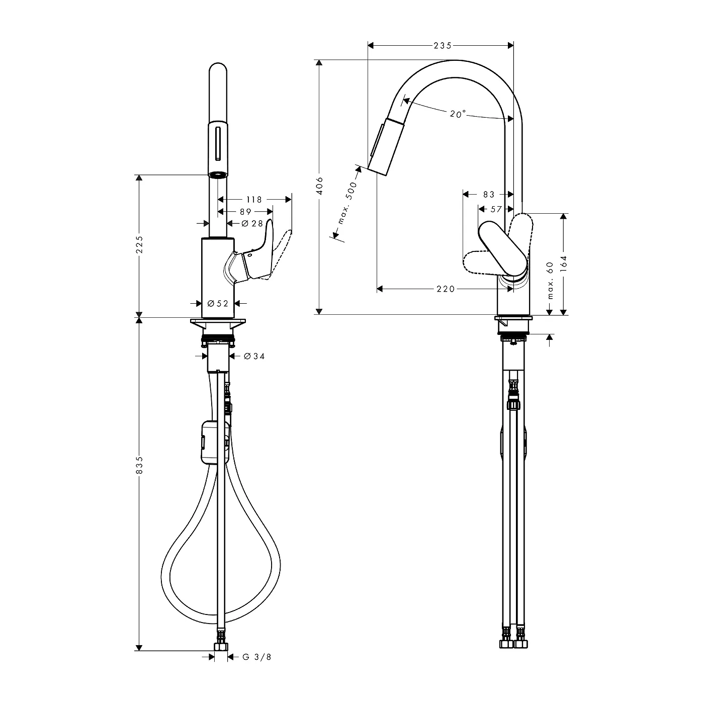 Hansgrohe Focus M41 slavina za sudoperu 240 sa izvlačnim tušem 2 mlaza matt black 31815670