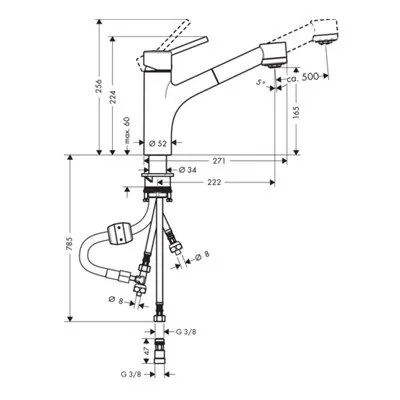 Hansgrohe Talis M52 slavina za sudoperu 170 sa izvlačnim tušem 2 mlaza trocevna 32842000
