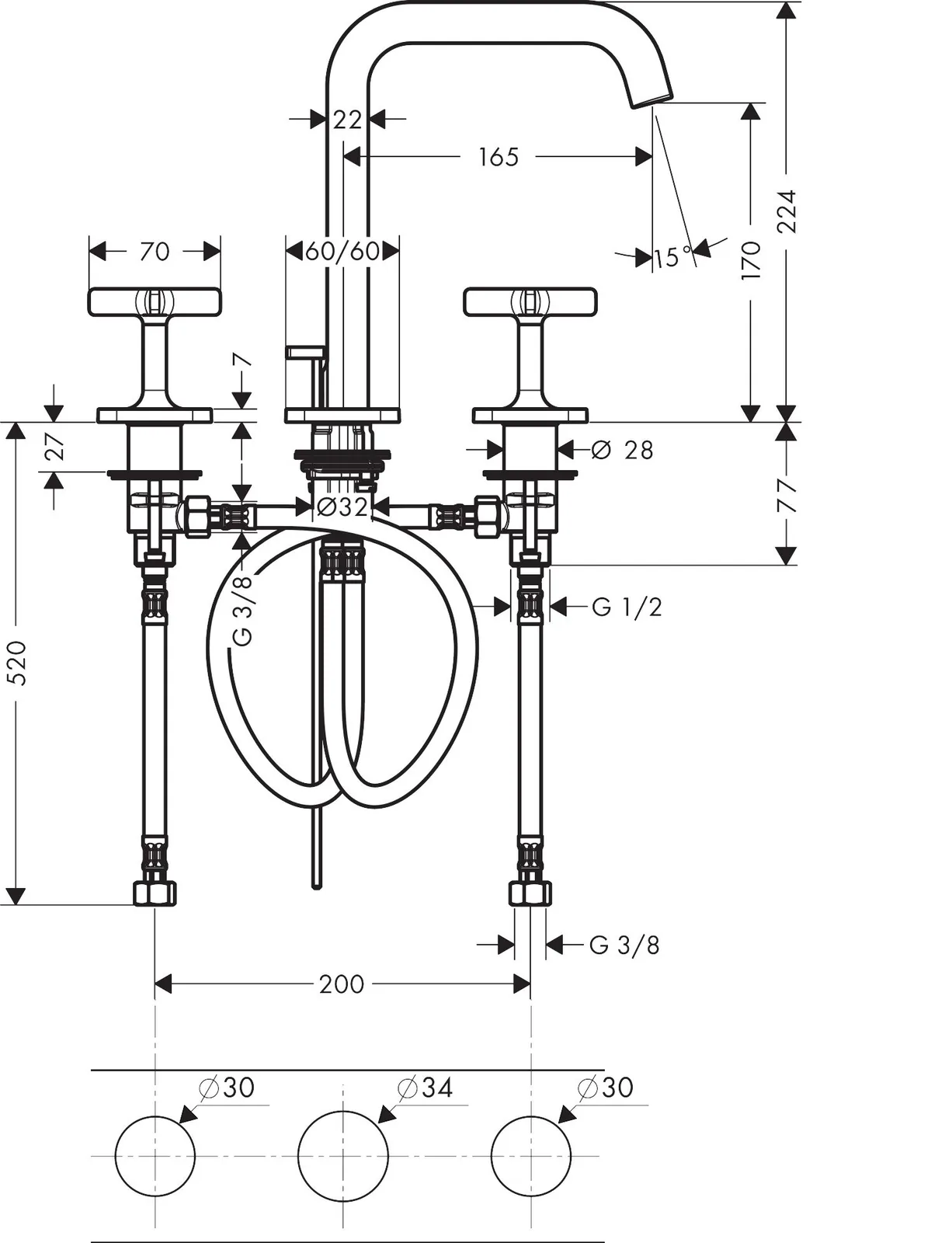 Hansgrohe Axor Citterio e slavina za umivaonik 3 rupe 36108000