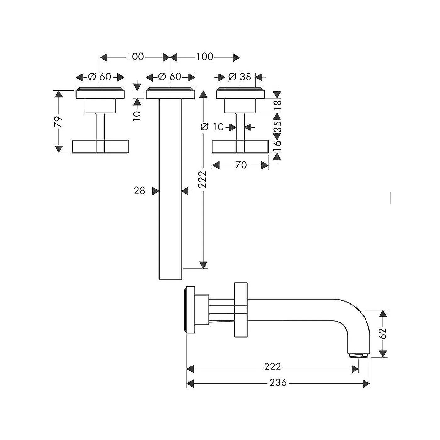 Hansgrohe Axor Citterio dvoručna zidna slavina za umivaonik 222mm 39143000