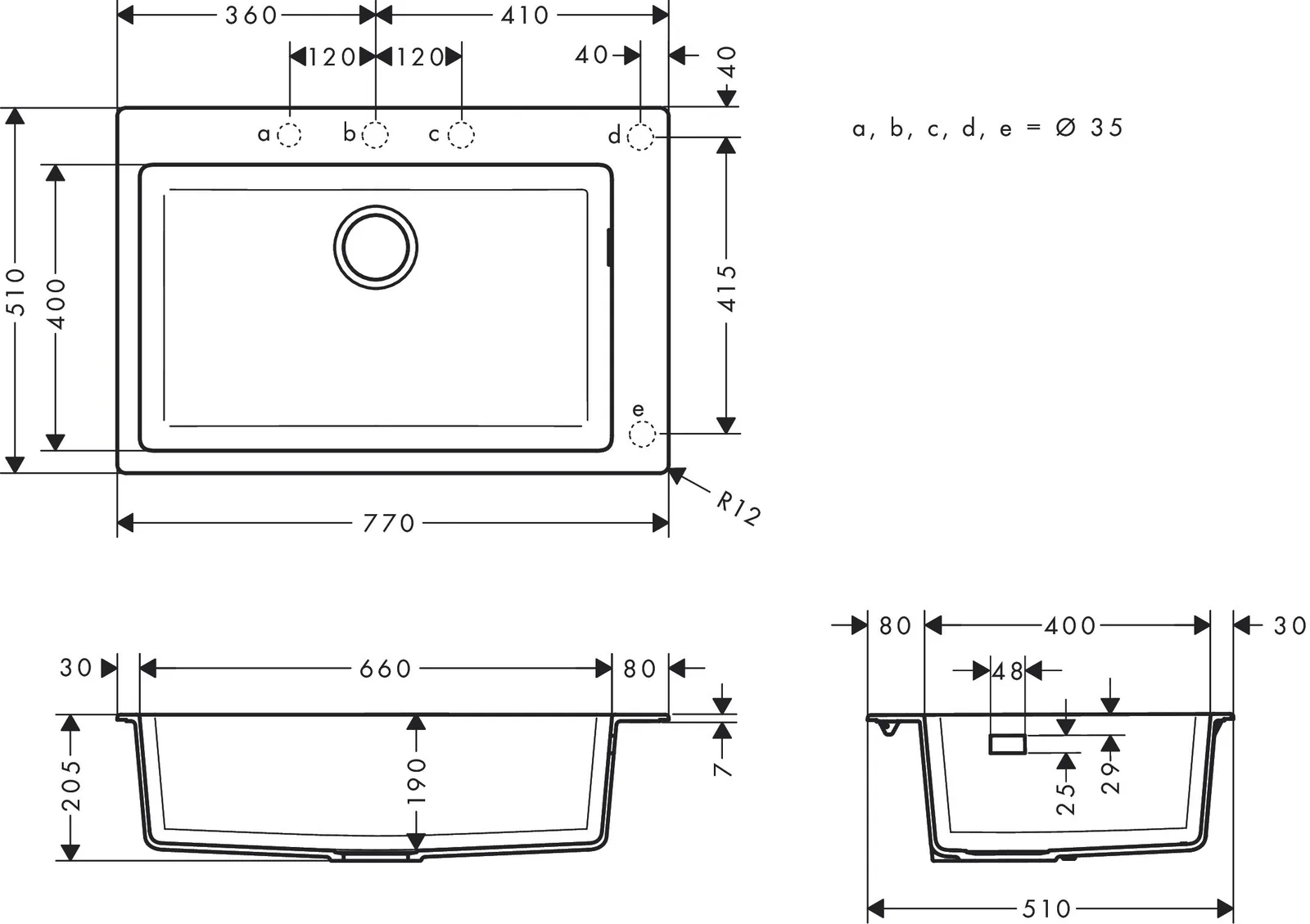 Hansgrohe S510 Granitna Sudopera Crna 43313170