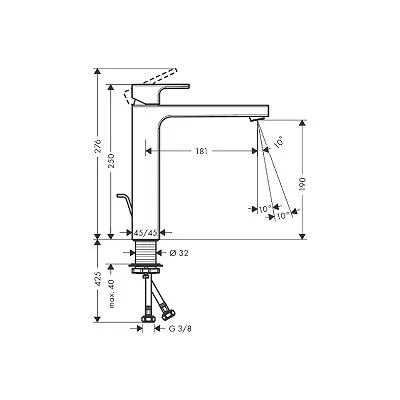 Hansgrohe Vernis Shape 190 slavina za umivaonik sa podsklopom matt black 71562670