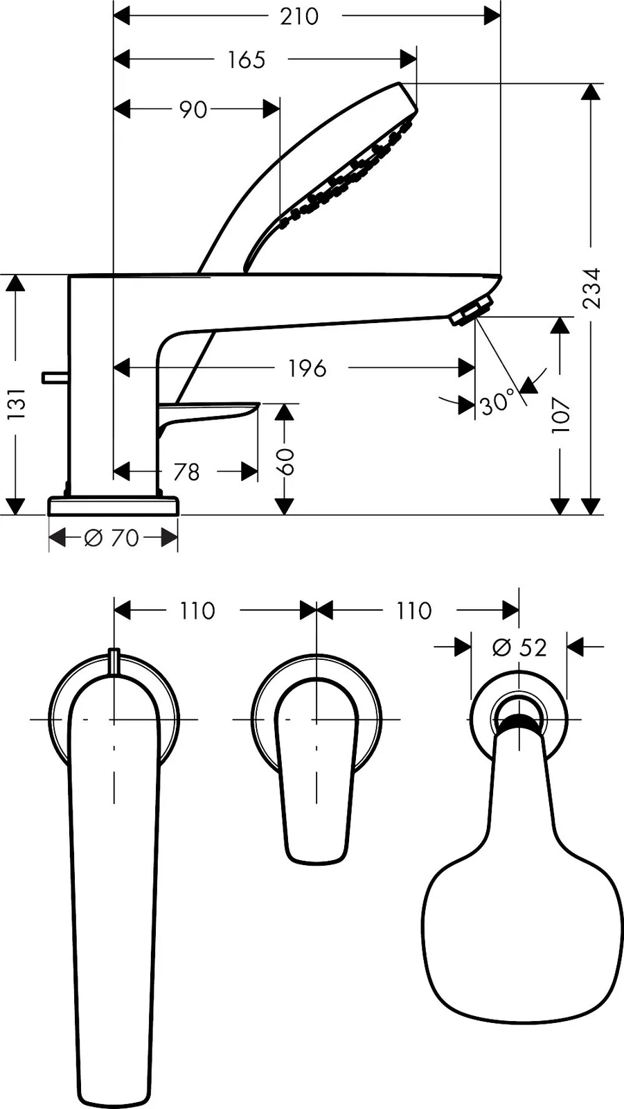 Hansgrohe Talis E slavina za kadu sa 3 rupe  71731000