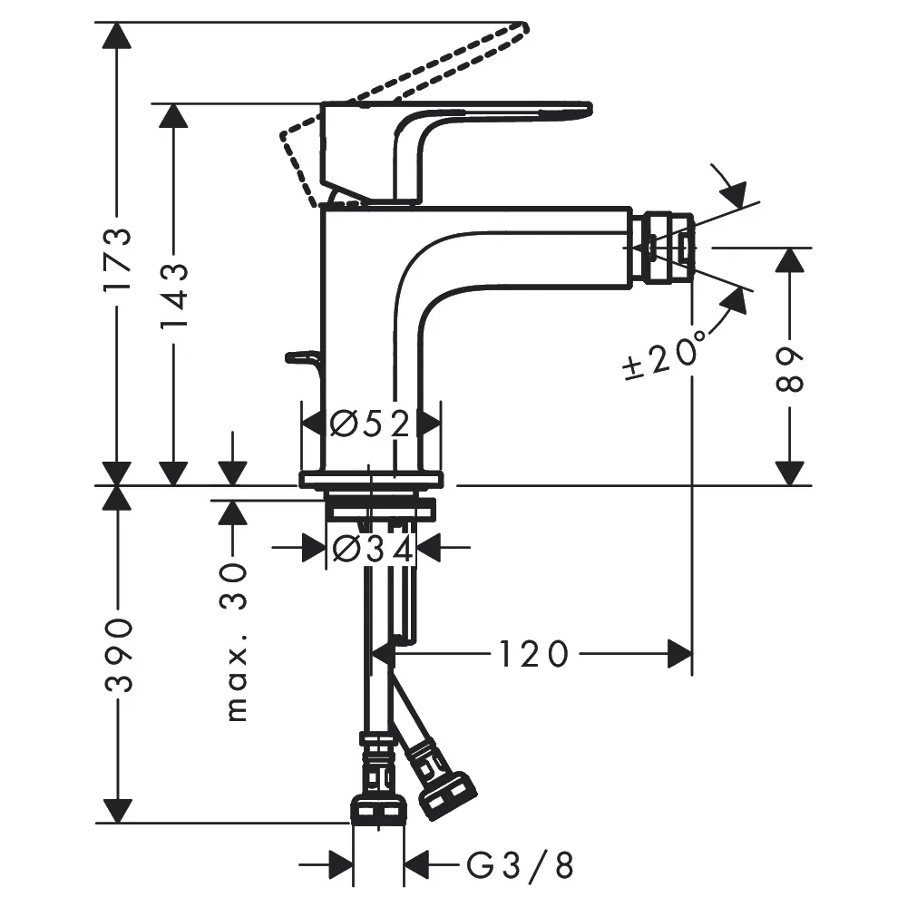 Hansgrohe Rebris S slavina za bide sa podsklopom matt black 72210670
