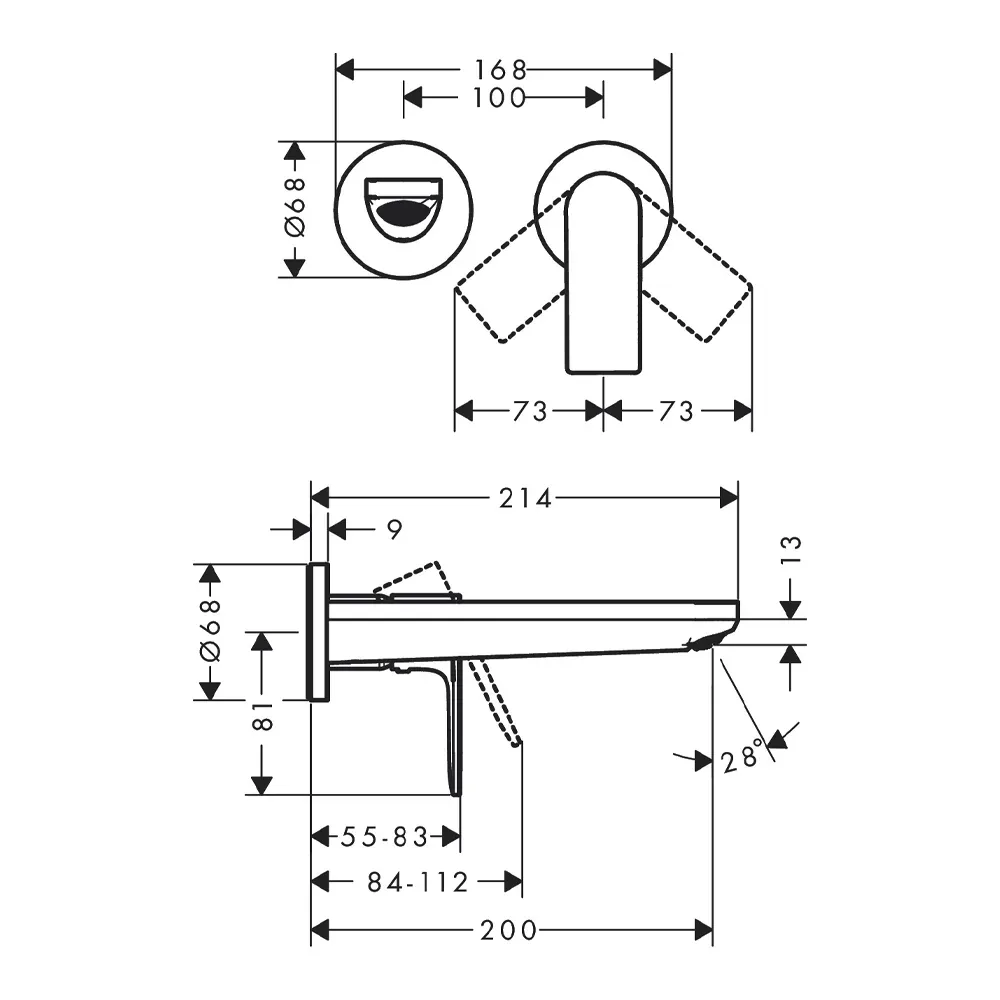 Hansgrohe Rebris S zidna slavina za umivaonik izliv 20cm matt black 72528670