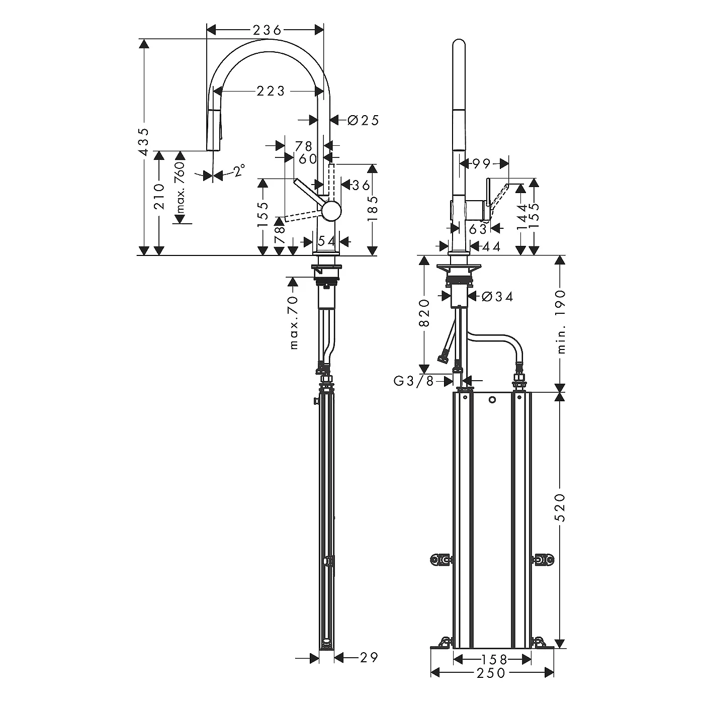 Hansgrohe Talis M54 za sudoperu 210 sa izvlačnim tušem 2 jet, sBox 72801000
