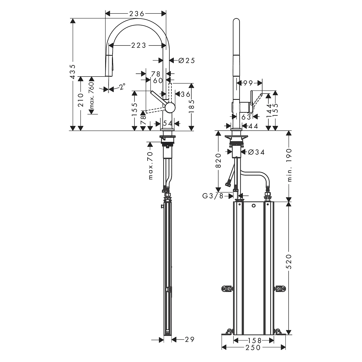 Hansgrohe Talis M54 za sudoperu 210 sa izvlačnim tušem 2 jet, sBox matt black 72801670