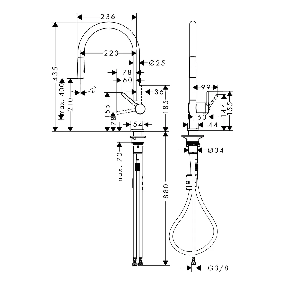Hansgrohe Talis M54 za sudoperu 210 sa izvlačnim tušem 2 jet, sBox matt black 72801670