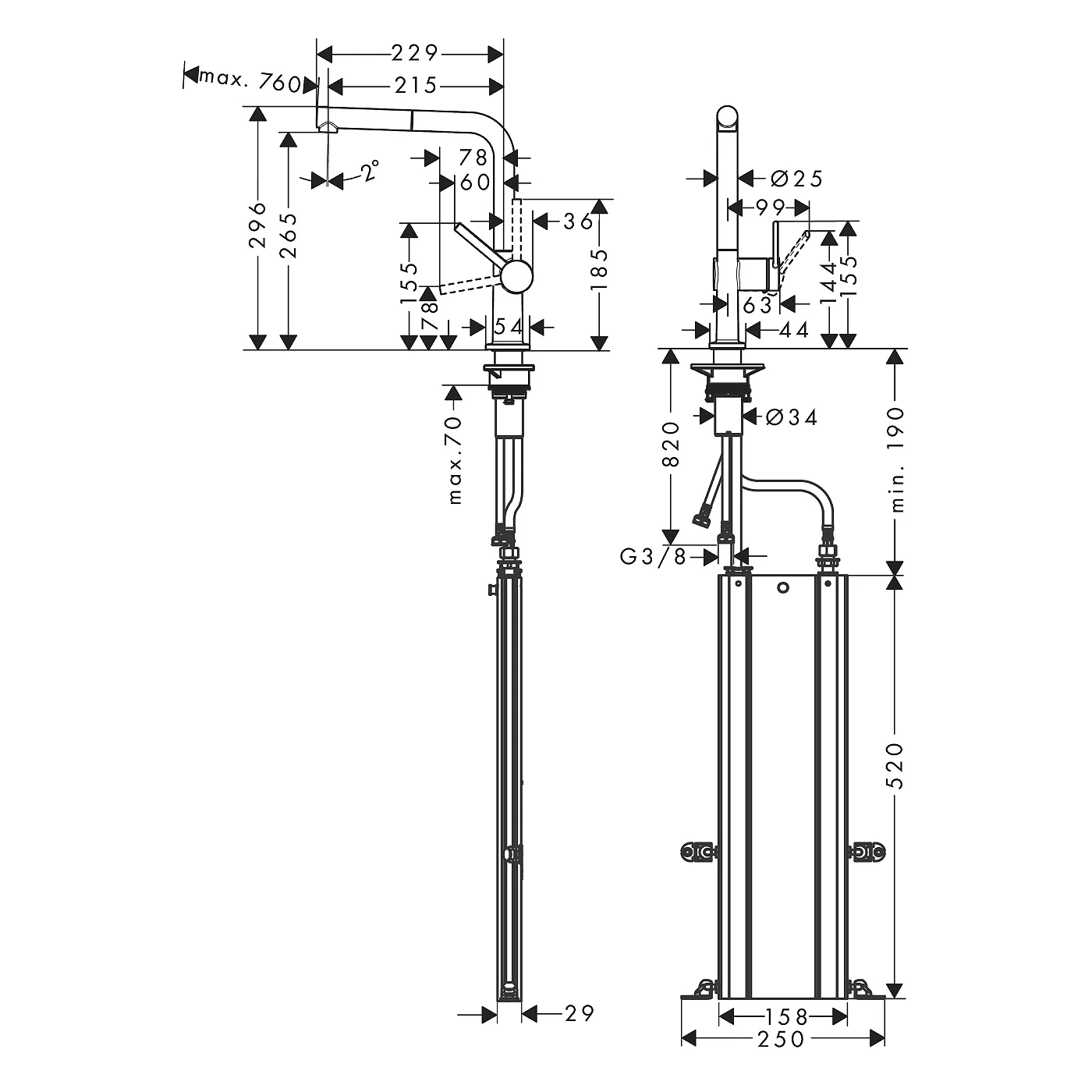 Hansgrohe Talis M54 slavina za sudoperu 270 sa izvlačnim tušem, sBox 72809000