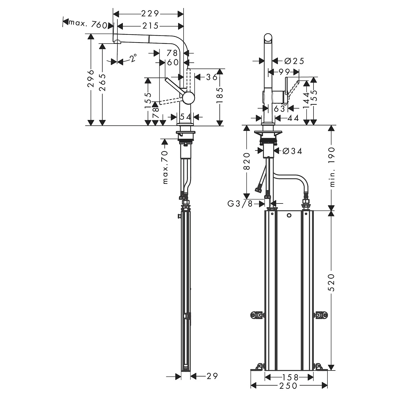 Hansgrohe Talis M54 slavina za sudoperu 270 sa izvlačnim tušem, sBox brushed black chrome 72809340