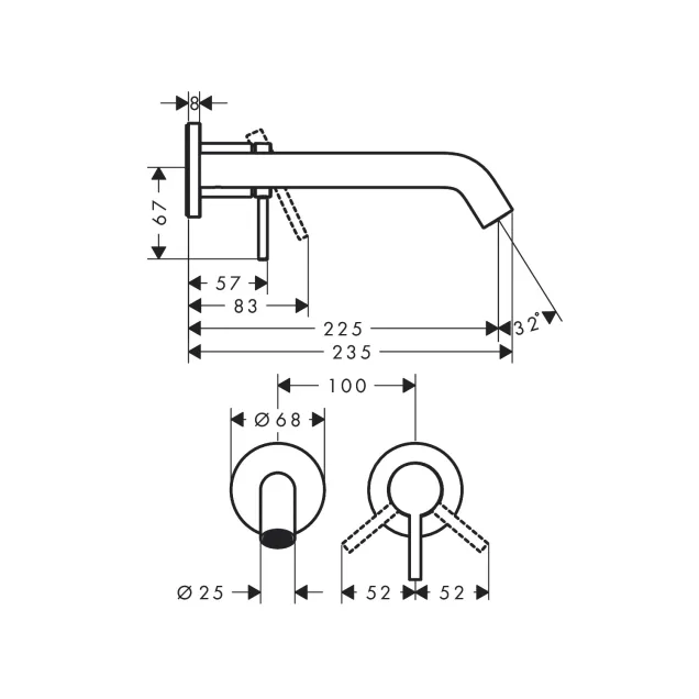 Hansgrohe Tecturis S zidna slavina za umivaonik izliv 225mm 73351000