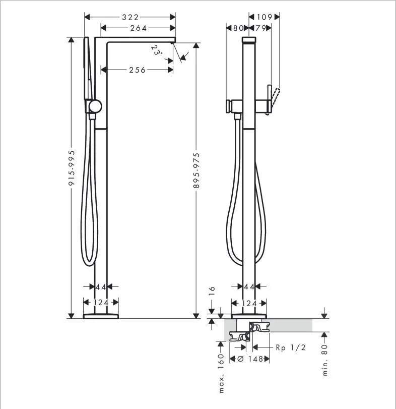Hansgrohe Tecturis E podnostojeća slavina za kadu matt black 73445670