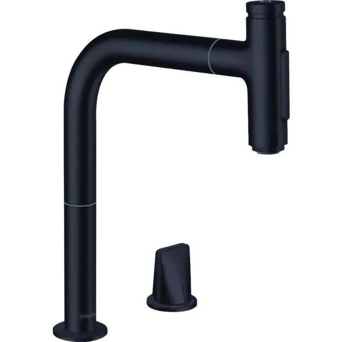 Hansgrohe Metris Select M71 slavina za sudoperu sa dve rupe 200 sa izvlačnim tušem, sBox matt black 73818670