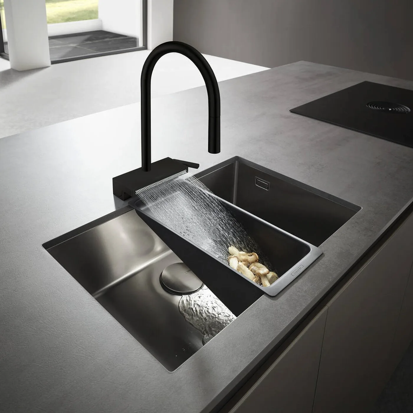 Hansgrohe Aquno Select M81 za sudoperu 170 sa izvlačnim tušem 3 mlaza sBox matt black 73831670