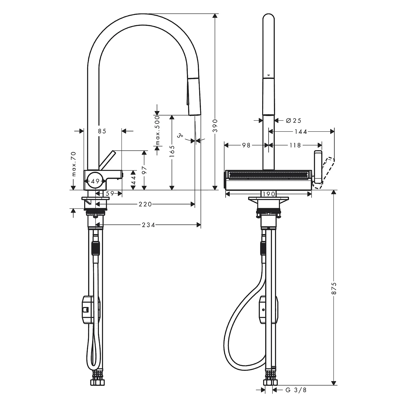 Hansgrohe Aquno Select M81 slavina za sudoperu 170 sa izvlačnim tušem 3 mlaza matt black 73837670