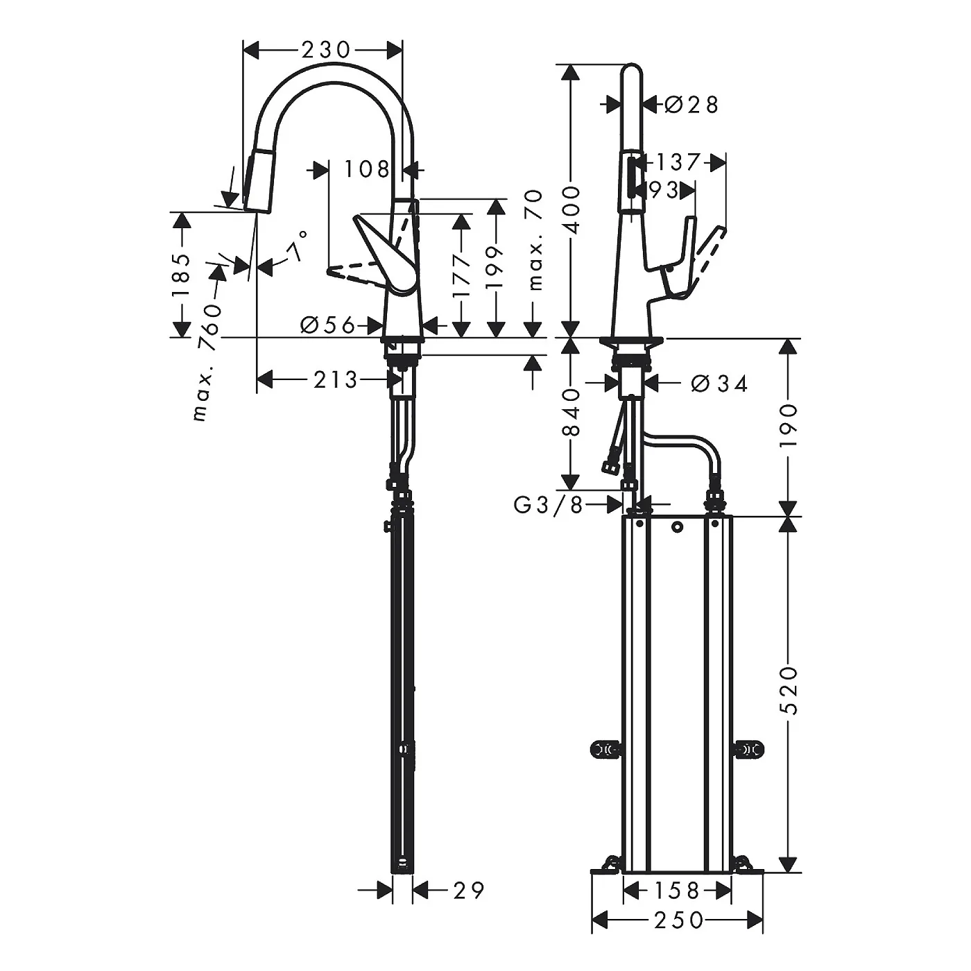 Hansgrohe Talis M51 slavina za sudoperu 200 sa izvlačnim tušem 2 mlaza, sBox 73851000